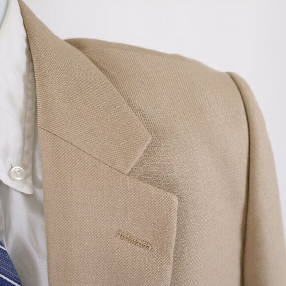 Jos A Bank Wool Silk Ramie Woven Wool Tan 2 Button Blazer 40R Tagged 41R - Picture 2 of 13